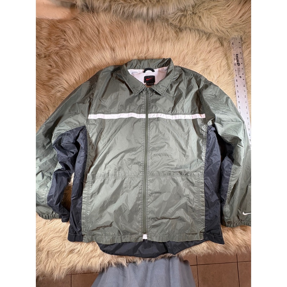 Nike Mens XL Windbreaker Jacket Olive Green Black Full Zip Mesh Lined F9USH